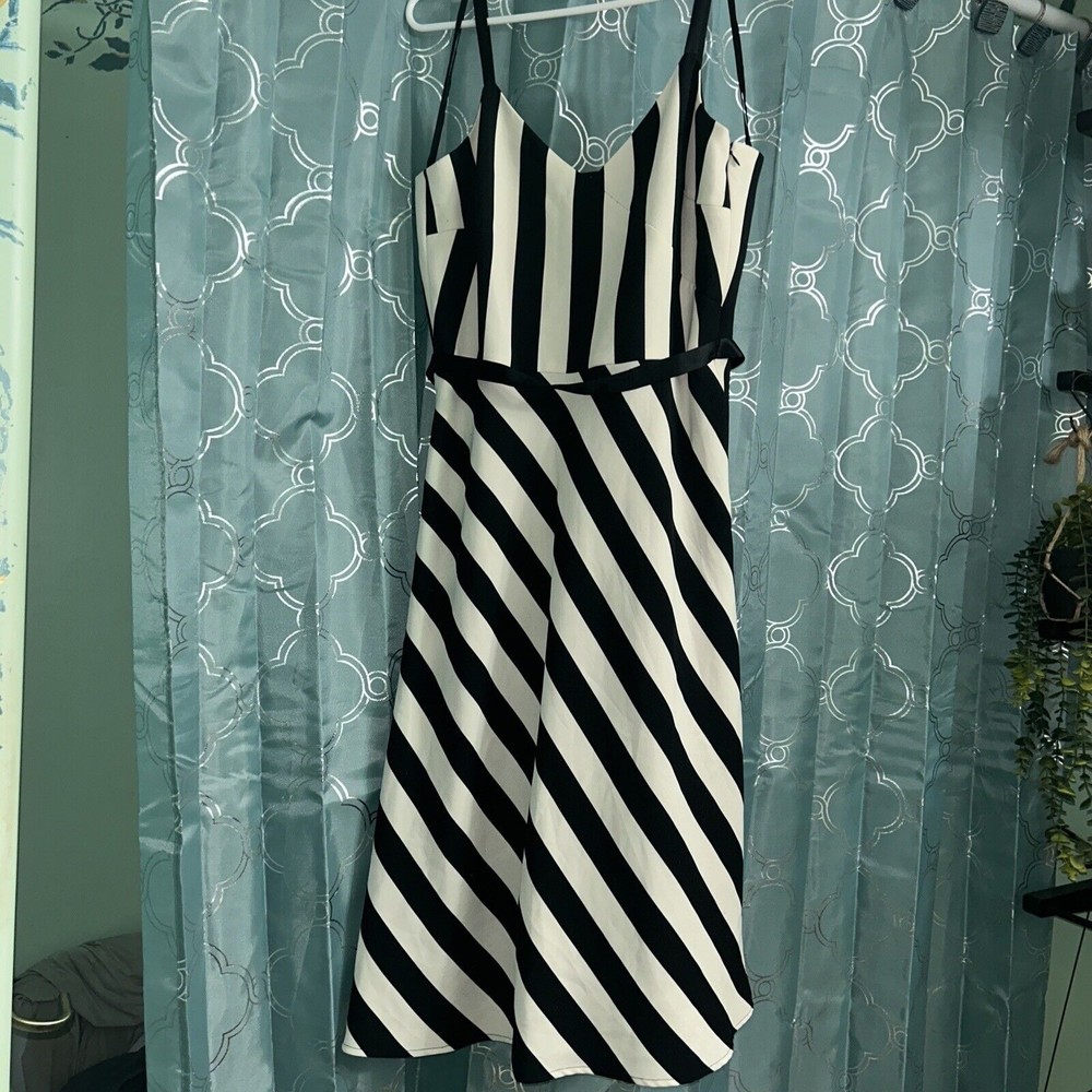 Due Per Due Veste Dress Size 10 Silk Lined Black And Ivory Striped Dress. GUC